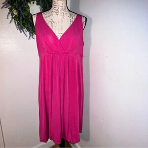 Allen B Bubble Dress/Empire Waist,L,Fucshia Pink deep-V, sleeveless Stretch Midi